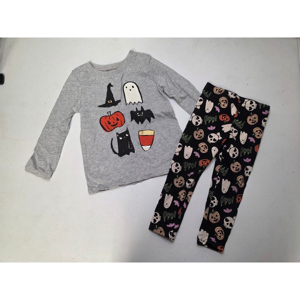 Gymboree Way to Celebrate Kids Halloween Ghost Pumpkin Cat Top Leggings Set 2T
